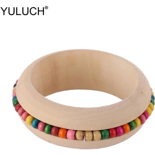 YULUCH 2019 Fashion Beige Wooden Bangles Plastic Beads Setting Bohemian Ethnic 8 Colors Bracelets For Women Girls Wedding Party