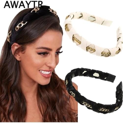 AWAYTR Europe Metal Chain Headbands for Women Bezel Black Hairband Female Hair Hoop Fashion Headwear Hair Bands Hair Accessories