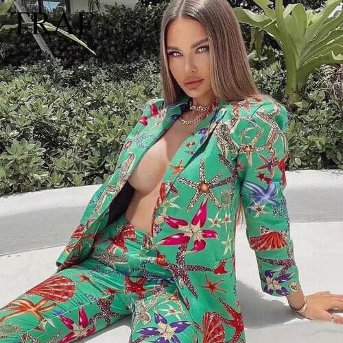 TRAF ZA Womens Clothing Blazer Chic Fashion Long Sleeve Button-Up Green Jacket Female Elegant Casual Coat Pockets Office Lady