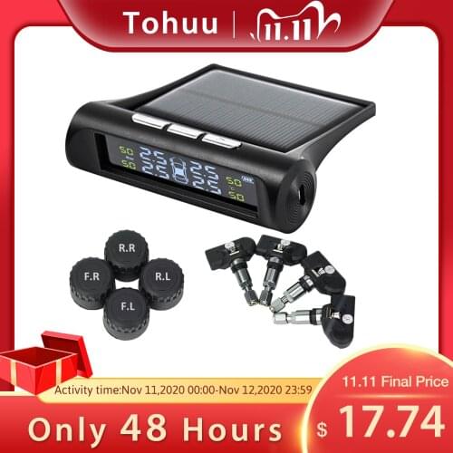 1Set Car TPMS Tire Pressure Monitoring System Solar With External And Internal Sensors Real-time Display 6 Alarm Modes