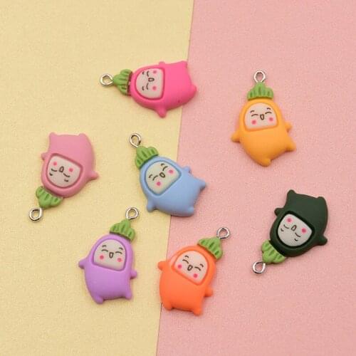 10pcs Creative Smiley Face Carrot People Resin Charms Cartoon Style Pendant Fit Fashion Earring Keyring Jewelry Decoration Craft