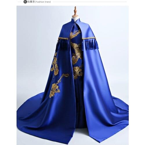 100%real masquerade royal blue/red peacock embroidery pattern traditional cosplay court drama long dress stage/stuido Gown queen