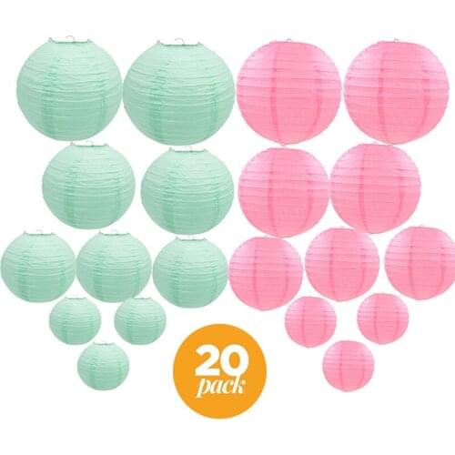20 Pcs/set 6"-12" Pink Mint Green Chinese Paper lantern lampion Assorted Sizes Color lampion de mariage Wedding Hanging Decor