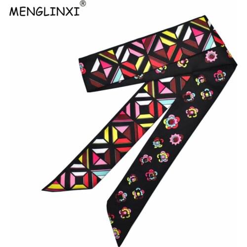 2021 New Brand Scarf Small Skinny Floral Silk Scarf For Women Print Handle Bag Ribbons Fashion Head Scarf Long Scarves