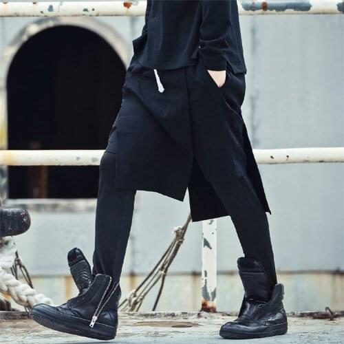 28-42 ! 2016 Mens new Personality male loose trousers faux two piece culottes legging pants singer costumes trousers clothing