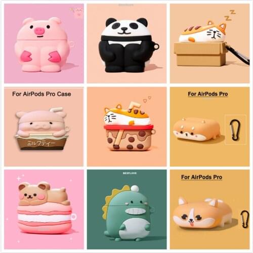 3D Earphone Case For Airpods Pro Case Silicone Bear Pig Dog Cartoon Headphone/Earpods Cover For Apple Air pods Pro 3 Cases Strap