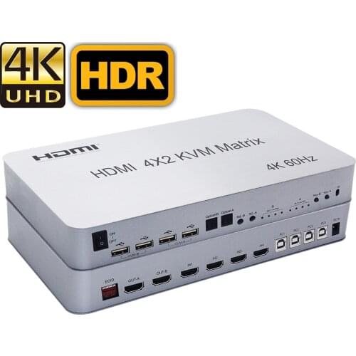 4-port HDMI KVM Matrix Switch 4K HDMI KVM Switch dual monitors hdmi kvm switch 4 port HDMI 4X2 matrix switcher splitter