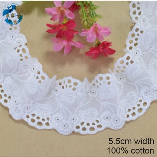 5.5cm Width 100% Cotton Embroidery Lace Sewing Ribbon Guipure Trim Fabric Warp Knitting DIY Garment Wedding Accessories#4223