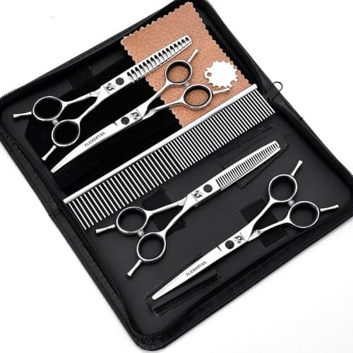 6.0 inch 5pcs/set 4CR 45HRC Professional safe pet scissors for cat dog grooming High Quality Straight thinning Curved Scissors
