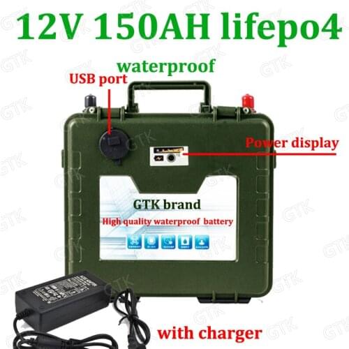 Waterproof 12v 150AH lifepo4 rechargeable battery for medical instruments relief equipment Solar energy light + 10A Charger