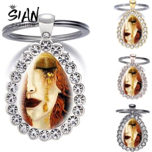 SIAN Tears of God Water Drop Keychain Gustav Klimt The Kiss Art Paintings Teardrop Glass Keychains Classic Vintage Style Jewelry
