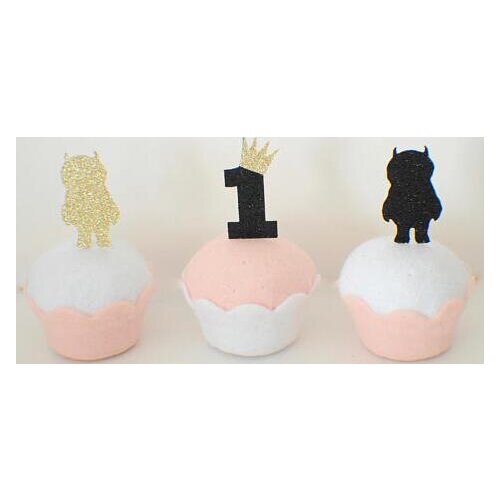 Glitter Wild one crown first birthday wedding cupcake toppers baby shower party cake decoration doughnut food picks