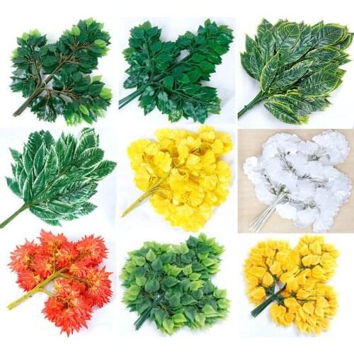 New 12pcs/lot Green Artificial Tree Leaves Fake Plants For Home Decoration Food Photography Props Background Decor Accessories