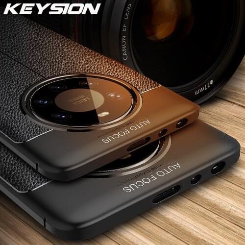 KEYSION Shockproof Case for Huawei Mate 40 Pro + 5G luxury leather texture soft silicone Phone Back Cover for Mate 40 Lite 30 20