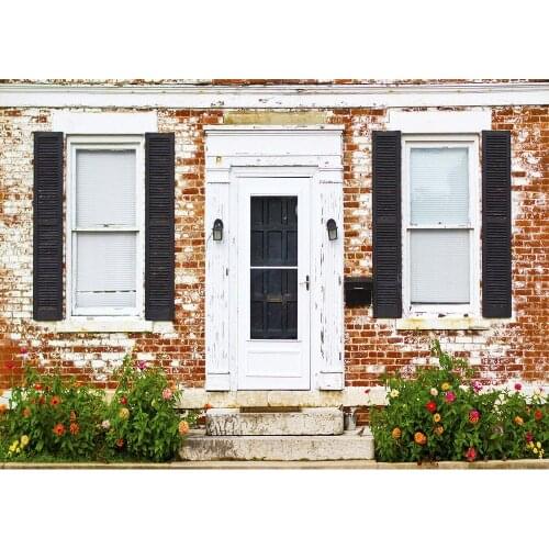 Brick Wall Wooden Door Plant Photographic Background Customized Backdrop for Children Baby Portrait Pets Photoshoot Fond Photo