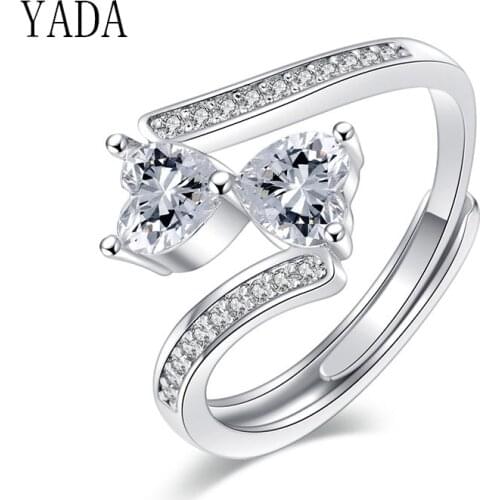 YADA Fashion Love Double Heart Rings for Men&women Cubic Zirconia Ring Engagement Wedding Jewelry Silver color Ring RG200025