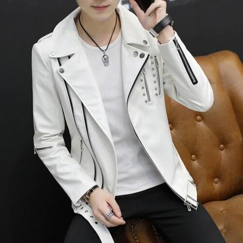 Mens Cool Guys Motorcycle PU Leather Jacket Lapel Rivets Short Boys Jackets Zipper Decoration Outwear Coats S118