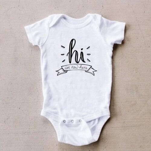 Shirerty Summer Cotton Newborn Baby Girl Boy Short Sleeve Jumpsuit Outfits Funny Hi I'm New Here Letters Baby Romper Clothes
