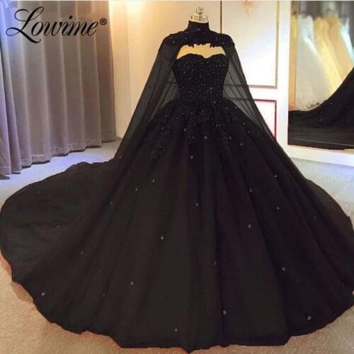 Lowime Dubai Black Beaded Evening Gowns 2021 Cape Sleeves For Women Formal Pary Dress Middle East Prom Dresses Robes De Soirée