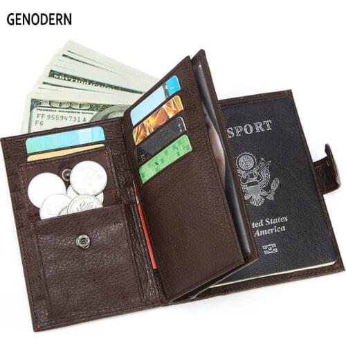 GENODERN Fashion New Passport Cover for Men Large Functional Men Wallet with Passport Holder Coin Purse Men Organizer Wallets