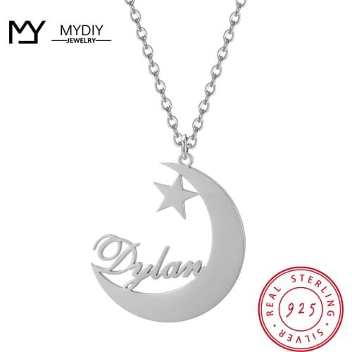 Moon Shape Life Of Tree Design Personalized Custom Name Necklace 925 Sterling Silver Necklaces & Pendants Moon Couple Necklace