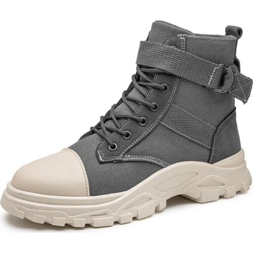 Men Ankle Martin Boots Outdoor Work Canvas Autumn Spring Non-slip Lace Up Walk Male Casual Flats Shoes Fashion Comfortable