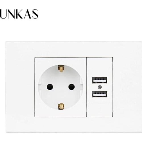 UNKAS Wall USB Charger Port for Mobile Socket Plug Grounded 16A EU Standard 118mm*80mm Outlet With 1000mA Dual USB Socket
