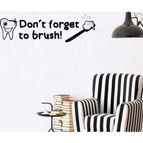 Don't forget to brush Quotes Wall Decal Dental Stickers Art Bathroom Vinyl Decor Mural Waterproof Wallpaper WL1873