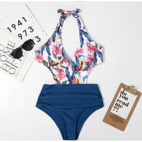 New Bikini Ladies Sexy Printed Triangle One-Piece Sports Bikini Stitching Straps Beach Bañadores Muje