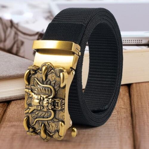 New Novelty Mens Belt High-quality Dragon Totem Automatic Buckle Nylon Girdle Male Leisure Youth Belt Retro Mens Jeans Belt