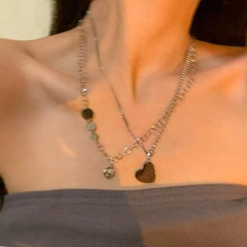 Punk Hip-hop Double Chain Chocker Necklace Heart Pendant Necklace Multiple Style 2021 New Design Daily Accessories