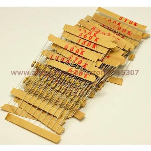 PHISCALE metal film resistor assorted kit 75k ohm - 4.7M ohm 1/4w 0.25w 1% tolerance commonly used 27 values 10x 27= 270pcs