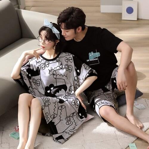 Couple Pajamas New Fashion Mens Women Loungewear Cotton Sleepwear Summer Short Sleeve Cartoon Little Dinosaur Couples Nightwear