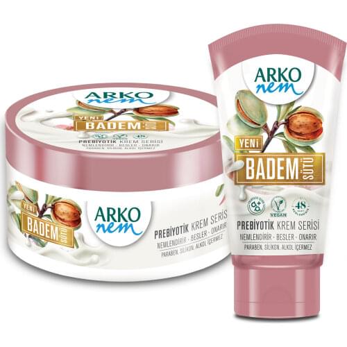 Arko Nem Prebiotic Cream Series Almond Milk 60Ml+250Ml. Moisturizing Cream Contains vegan content, plant milks and prebiotics