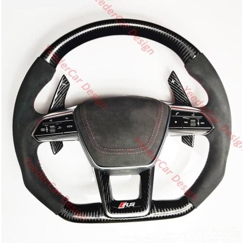 Cuatomized Carbon Fiber RS Shape Steering Wheel Alcantara Perforated Leather Compatible for Audi A6 A7 A6L 2016- 2021