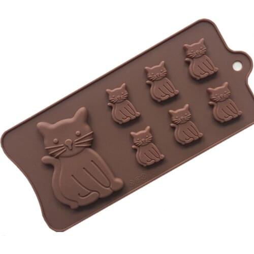 Cute Kitty with 7 Cavities Expression Silicone Chocolate Mould, Biscuit Mould, Ice Tray Mould, Animal Fondant Mould