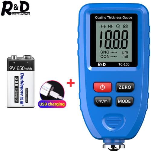 R&D TC100 Blue Thickness Gauge for Car Measuring Instruments FE/NFE Car Paint Tester 0-1300μm Paintwork Thickness Gauge for Cars