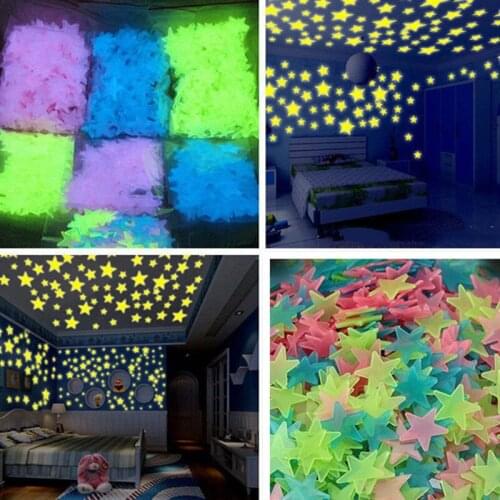 Home decoration 100 pcs diy 3D Stars Glow In The Dark Wall Stickers Luminous Fluorescent Stickers For Kids Baby room ceiling