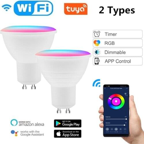 5W Gu10 Smart WiFi Spotlight GU10 GU5.3 RGB+CW Dimmable Light Bulb Timer Function Voice Control Work With Alexa Google Home