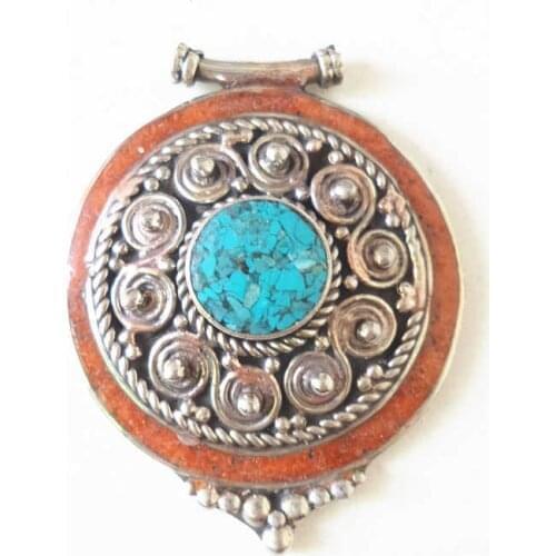 TBP756 Tibetan Jewelry Nepal Vintage Pendant Copper Inlay Colorful Stone Pendants