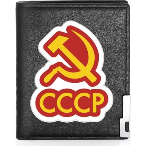 Vintage CCCP Sickle Hammer Printing Wallet Leather Purse For Men Credit Card Holder Short Male Slim Coin Money Bags
