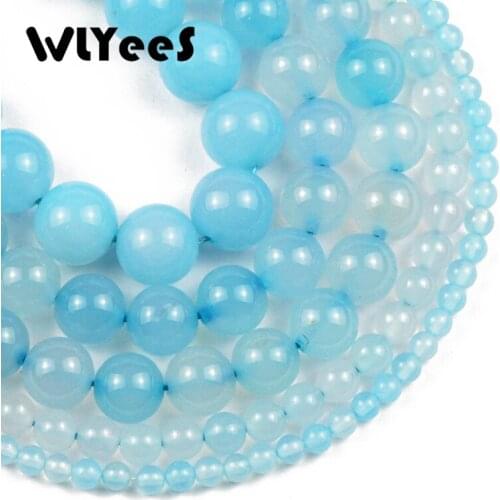 Natural Lake Blue Agates Beads Round Loose Beads For Making Jewelry DIY Bracelet Charms Necklace Accessories 15'' 4/6/8/10/12mm