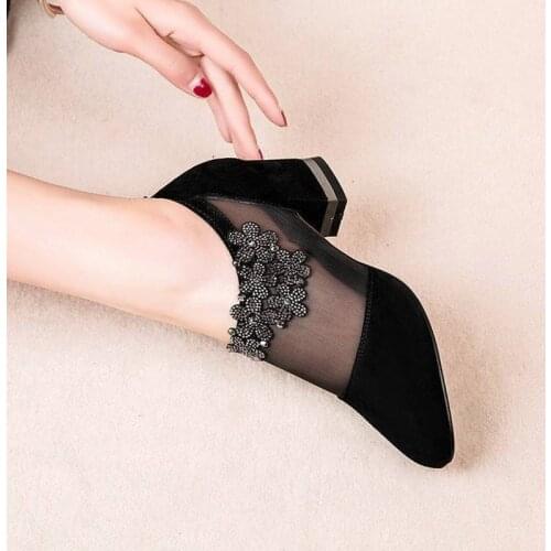 Plus Size 35-43 Women Dress Shoes Pointed Toe Sandals Boot Summer Mesh Bare boots High Heels Zip Black Pumps zapatos mujer 8091L