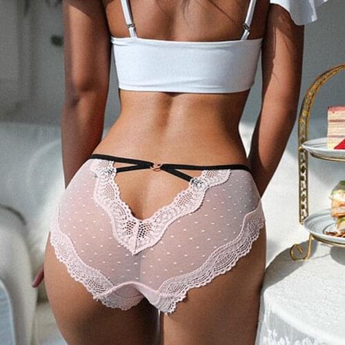 Sexy Lace Love Hollow Out Womens Underwear Low-Waist Perspective Panties Breathable Cotton Crotch Female Briefs Lingerie