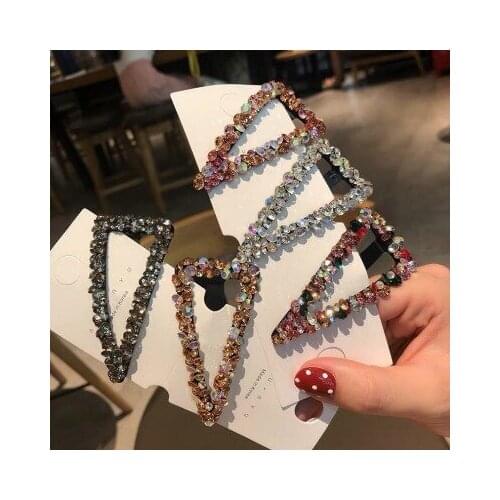 Women Fashion Metal Hollow Hair Clip Triangle Rhinestones Hairpin Gold Silver Color Barrettes Hair Accessories