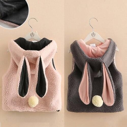 2020 Girls Warm Hooded Rabbi Vest Baby Thicken Waistcoat Kids Outerwear Vest Children Clothing Boys Girls Autumn Jackets Vest M8