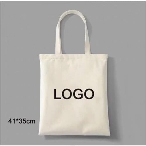 1 Pcs Custom Logo Cotton Canvas Bags Eco-Friendly Recyclable Canvas Women Students Linen Natural Shoulder Bag Storage Bag