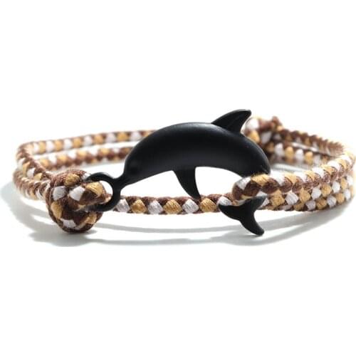 100% Cotton Rope Bracelets Men Women Double Layer Easy Hook Dolphin Braslet Homme Ocean Animal Macram Brazalete Adjustable Gift