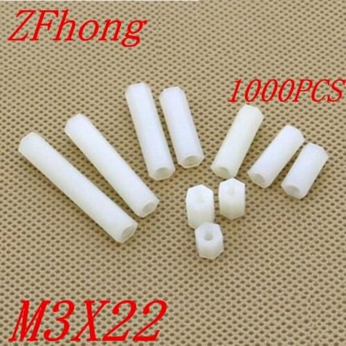 1000pcs m3*22 M3 x 22 plastic PC female female white hex nylon standoff spacer