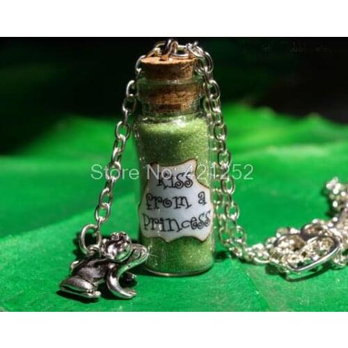 12pcs Kiss from a Princess Magical Bottle glass Bottle Necklace Charm The Princess and the Inspired necklace